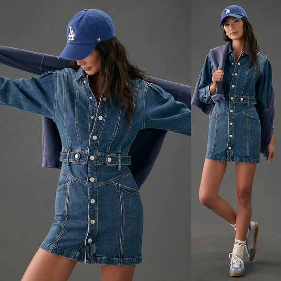 Mother Superior Women's S The Batwing Cinch Waist Mini Denim Dress Beer Me $525 - Picture 3 of 16